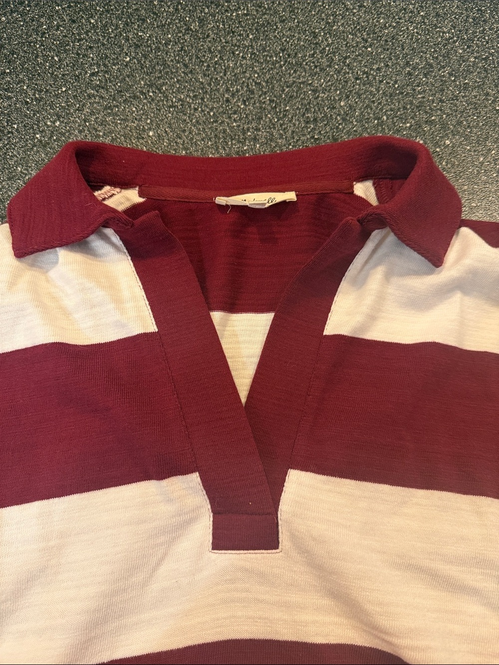 Women’s Madewell Crewneck Knit Rugby Top in Deep Burgundy and White -size Medium - Picture 3 of 5